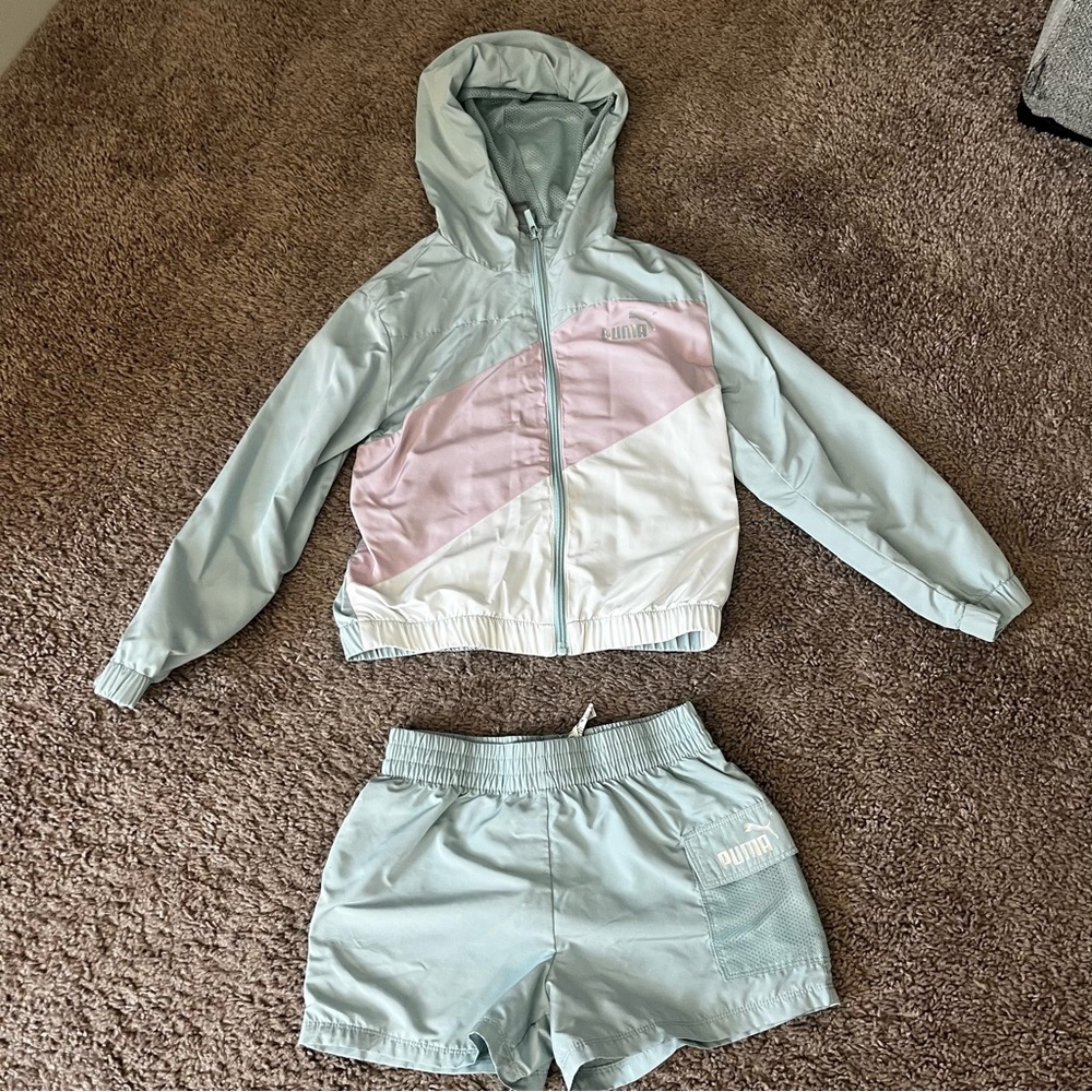 PUMA Pastel Blue and Pink Hooded Jacket with Shorts